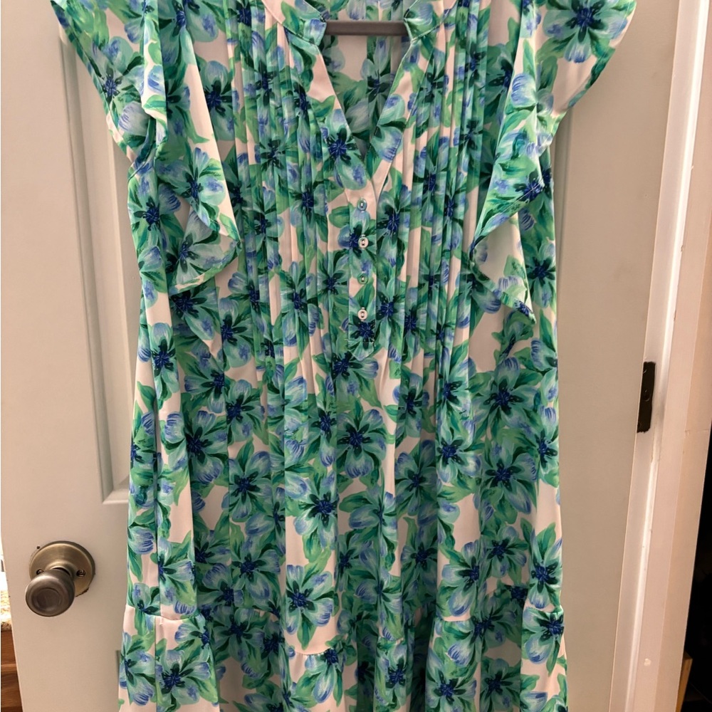 She + Sky Green and Blue Floral Blouse